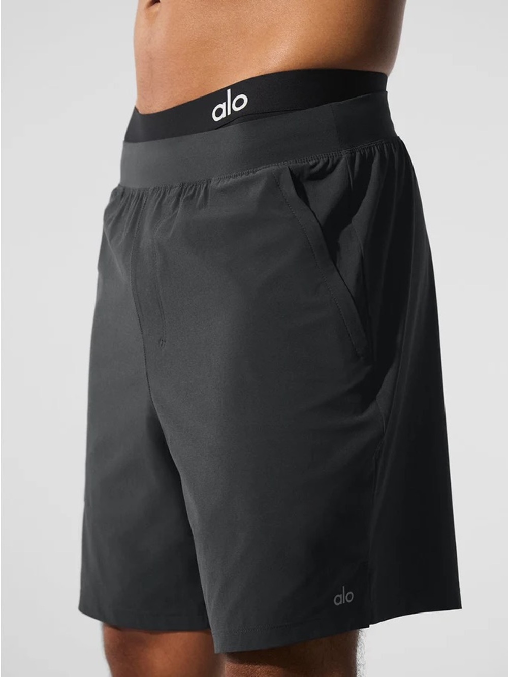 ALO Yoga Men’s Black Athletic Shorts with Logo Waistband